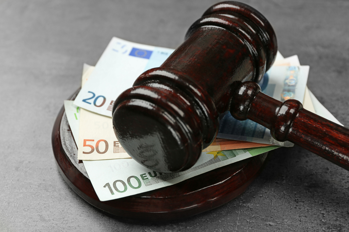 Law Gavel with Money Up Close